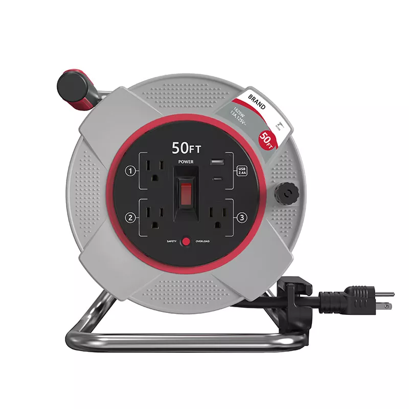 ဝန်ပိုခြင်းကို အကာအကွယ်ပေးသော 50ft Usb2.4a ပလပ်စတစ်ကြိုး ရစ်ပတ် 3 ပေါက်