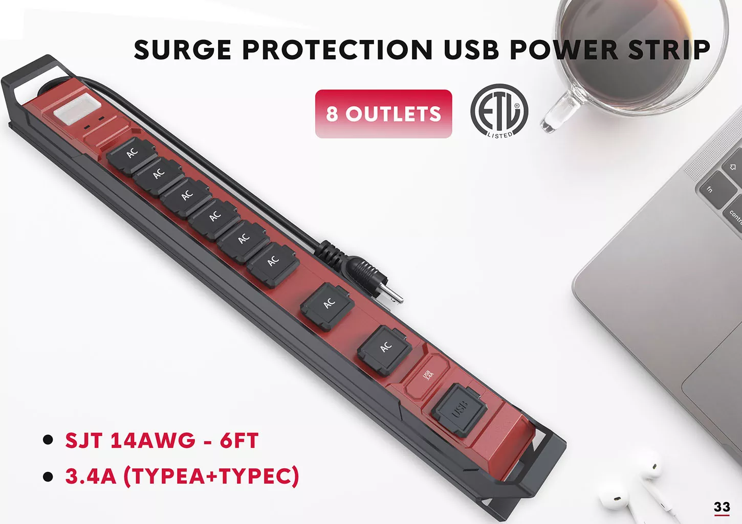 8 Outlets Waterproof Power Strip